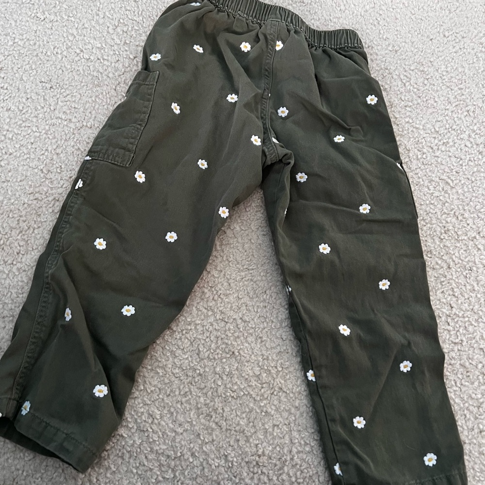 4T toddler girls Kids Olive Green Floral Cargo Pants
